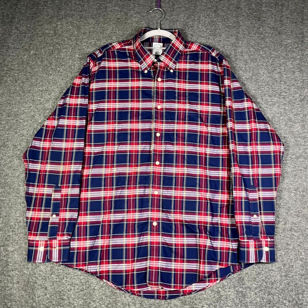 Brooks Brothers Shirt Mens Large Regent Button Down Plaid Long Sleeve